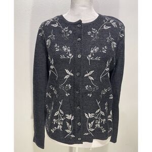 Eddie Bauer AKA wool sweater cardigan embroidered cottage grandma core women M